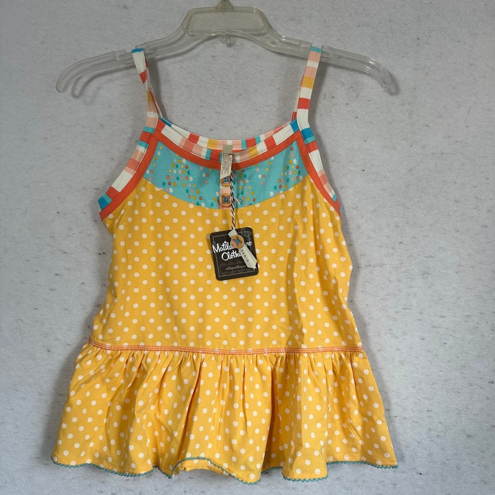 Matilda Jane Fontana‎ Tank Top Girls Size 12 Yellow Polka Dot Peplum NWT
